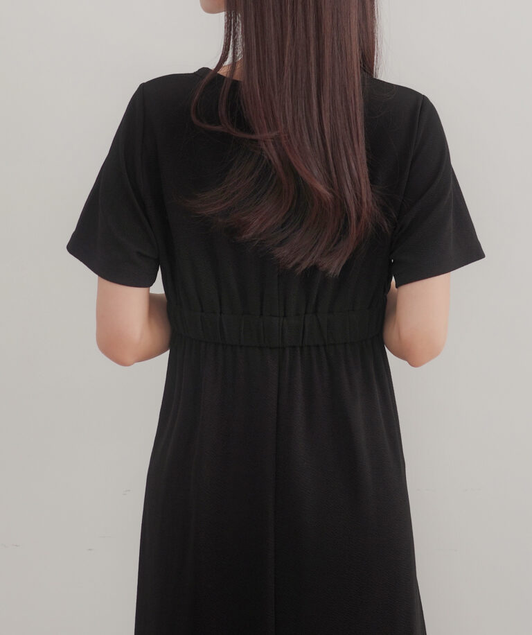 キーネックタックデザインワンピース M ネイビー CENEA 029】キーネックタックデザインワンピース | CENEA(セネア